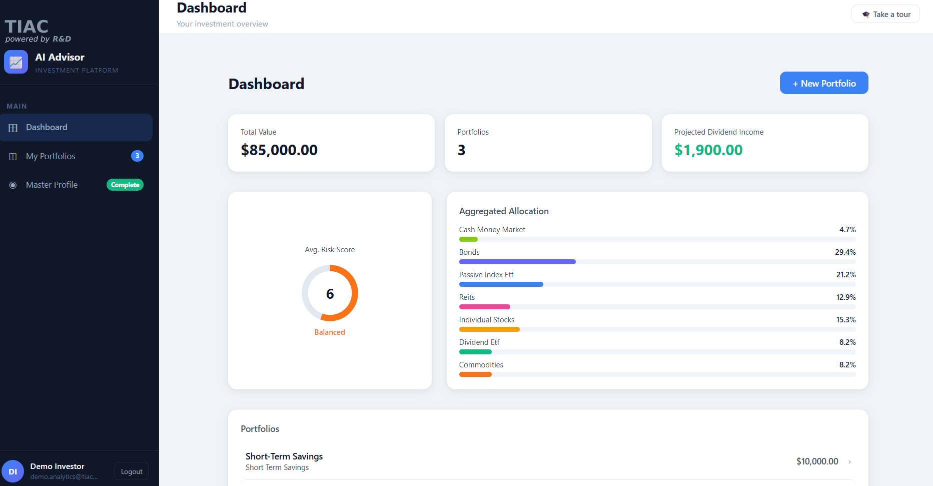 AI Investment Advisor dashboard