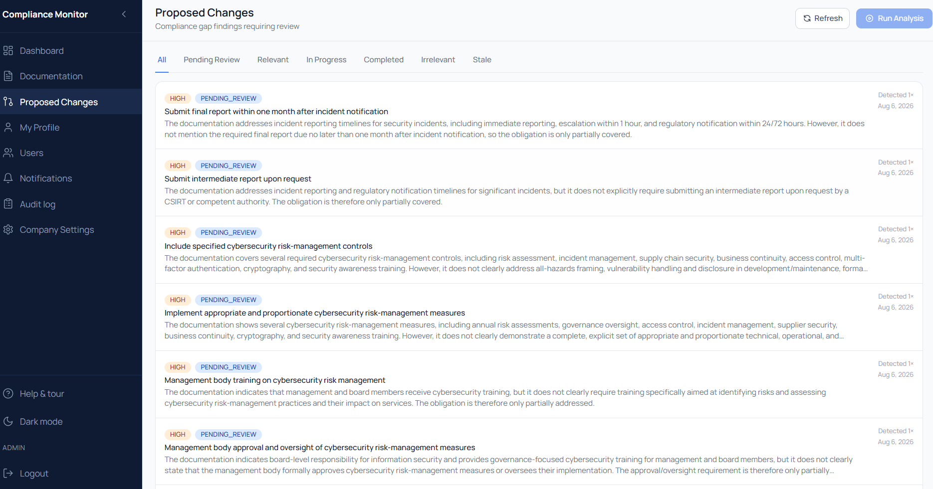 Compliance Monitor proposed changes