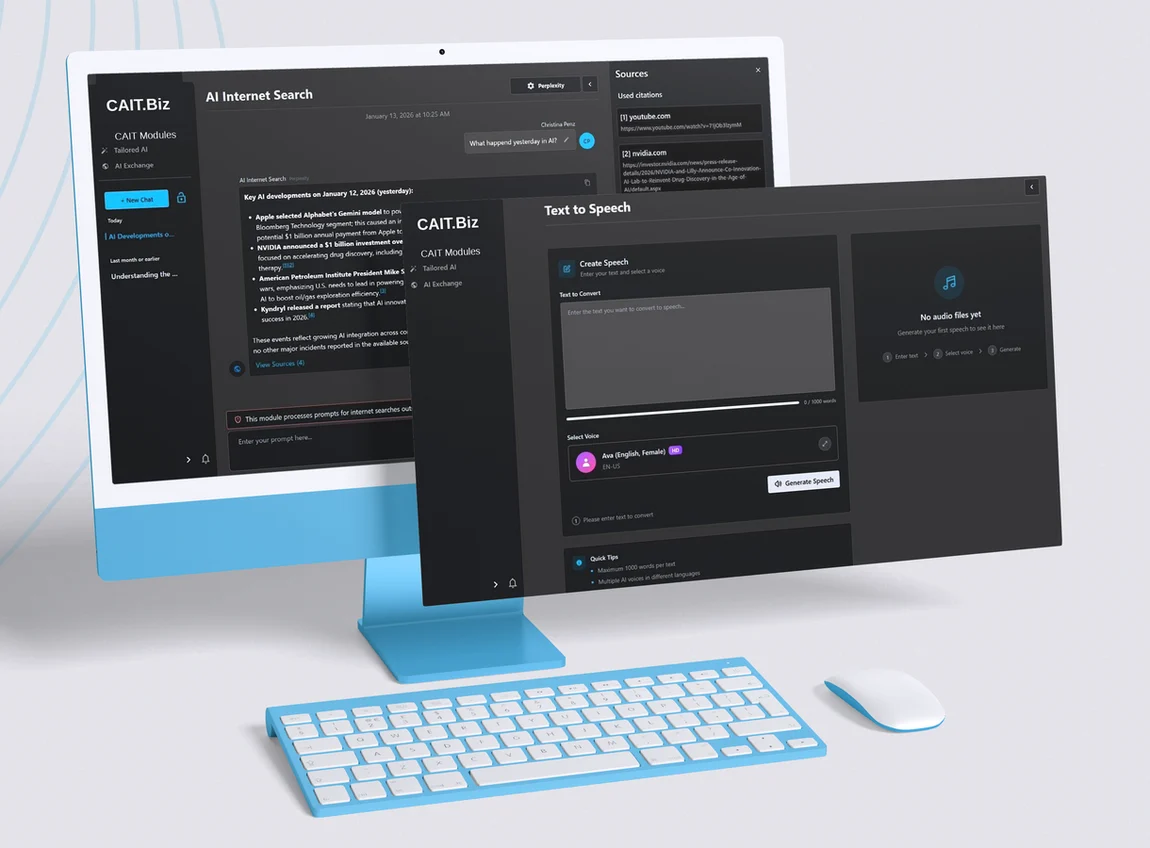 CAIT.biz modules — AI Websearch and Text to Speech